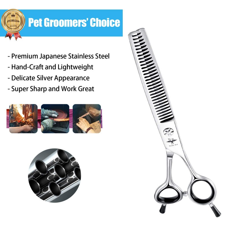 PURPLEBIRD PURPLRBIRD 7 Inch Straight Dog Grooming Scissors Pet Thinning Texturizing Shears Professional Safety Blunt Tip Trimming Shearing for Dogs Cats Face Paws Limbs Japanese Stainless Steel Silver - Image 3